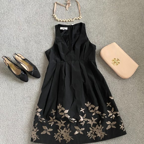 Tibi Dresses & Skirts - Tibi Black & Bronze Floral Print Cocktail/Party Dress V-Neckline US6 - G